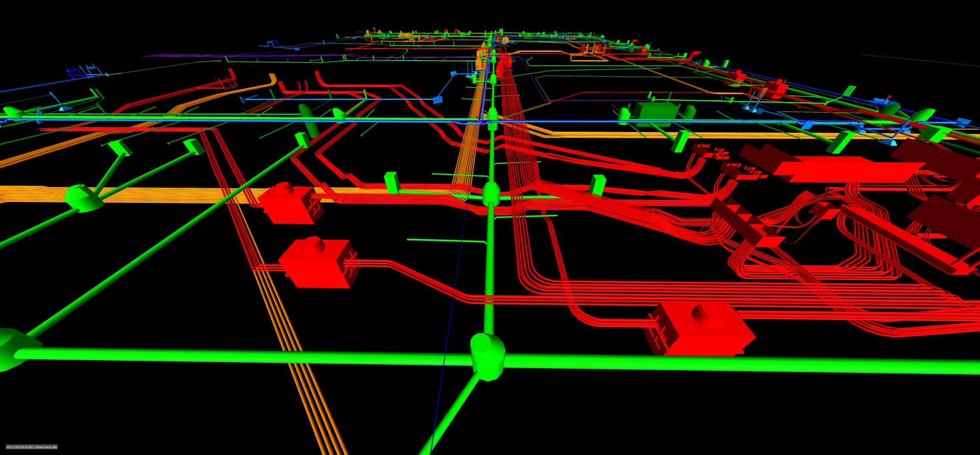 Color-coded 3D utility coordination model from a FlywheelAEC project